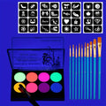 8 Color Water Face Paint Kit Fluorescent Neon Body Paint Glow Dark Fast Dry Body Skin Cosplay Makeup With Stencil And Brush Quake 3 PCS