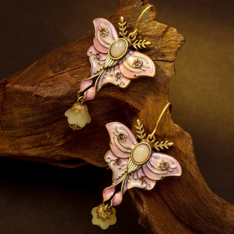 Vintage Handcrafted Inspired Elegant Enamel Butterfly Earrings Suitable for Women's Daily Wear or Parties Accessories Quake