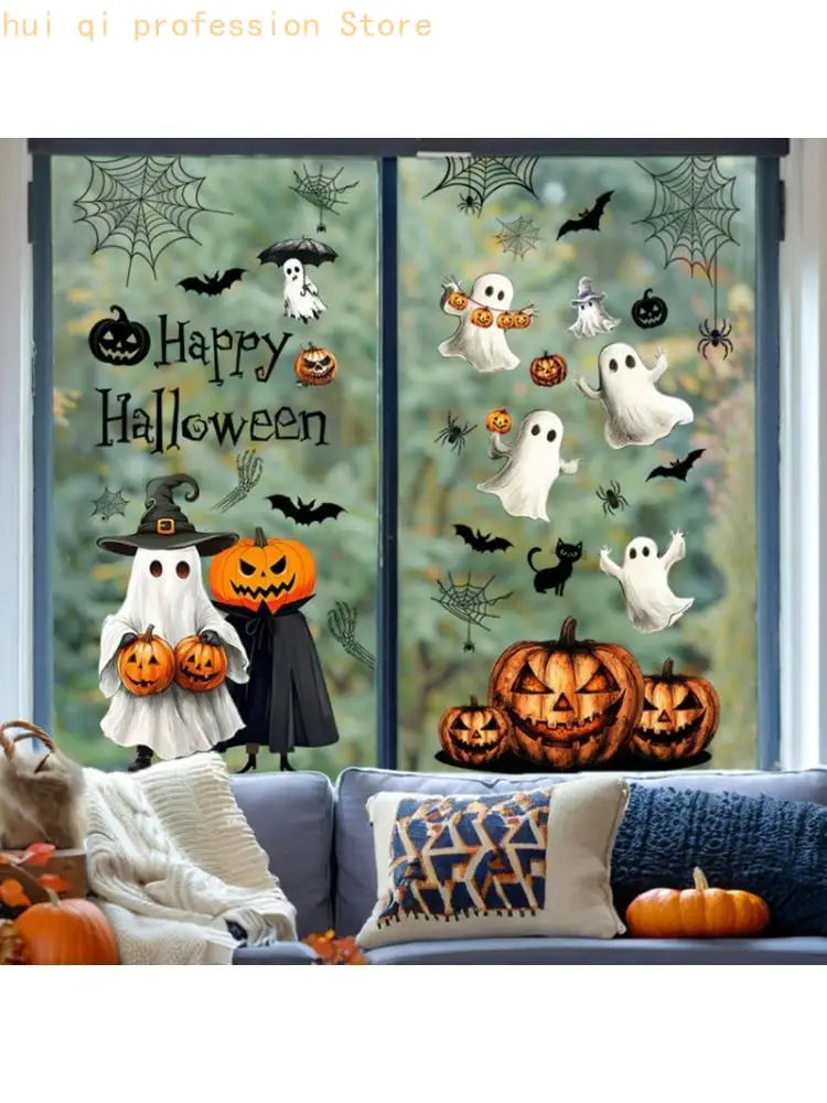 Removable Halloween Glass Panel Decals Electrostatic PVC Sticker, Seasonal Clings foHousehold Display Areas H8WE Quake CN