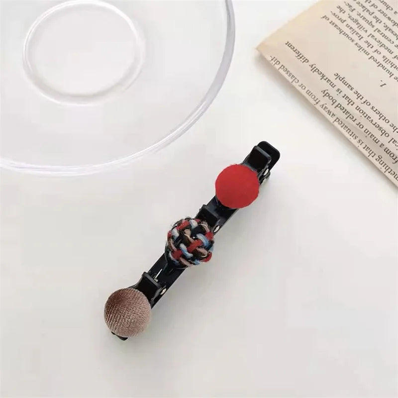 Velvet Bangs Clip Sweet Cute Barrettes Hair Side Clip Fashion Braided Hairpins Hair Accessories Black Headwear Women Style Tools Quake red