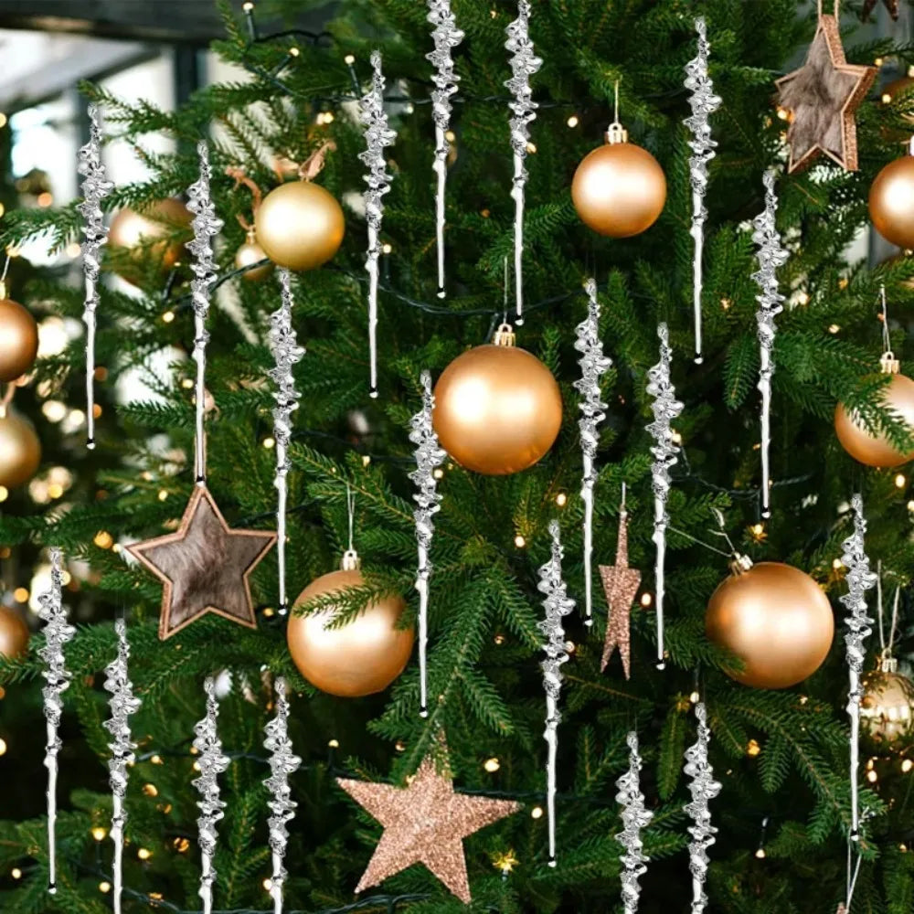 Christmas Transparent Acrylic Icicle Pendants Simulated Ice Cone Thread Decoration for Wedding Party Xmas Tree Hanging Ornament Quake