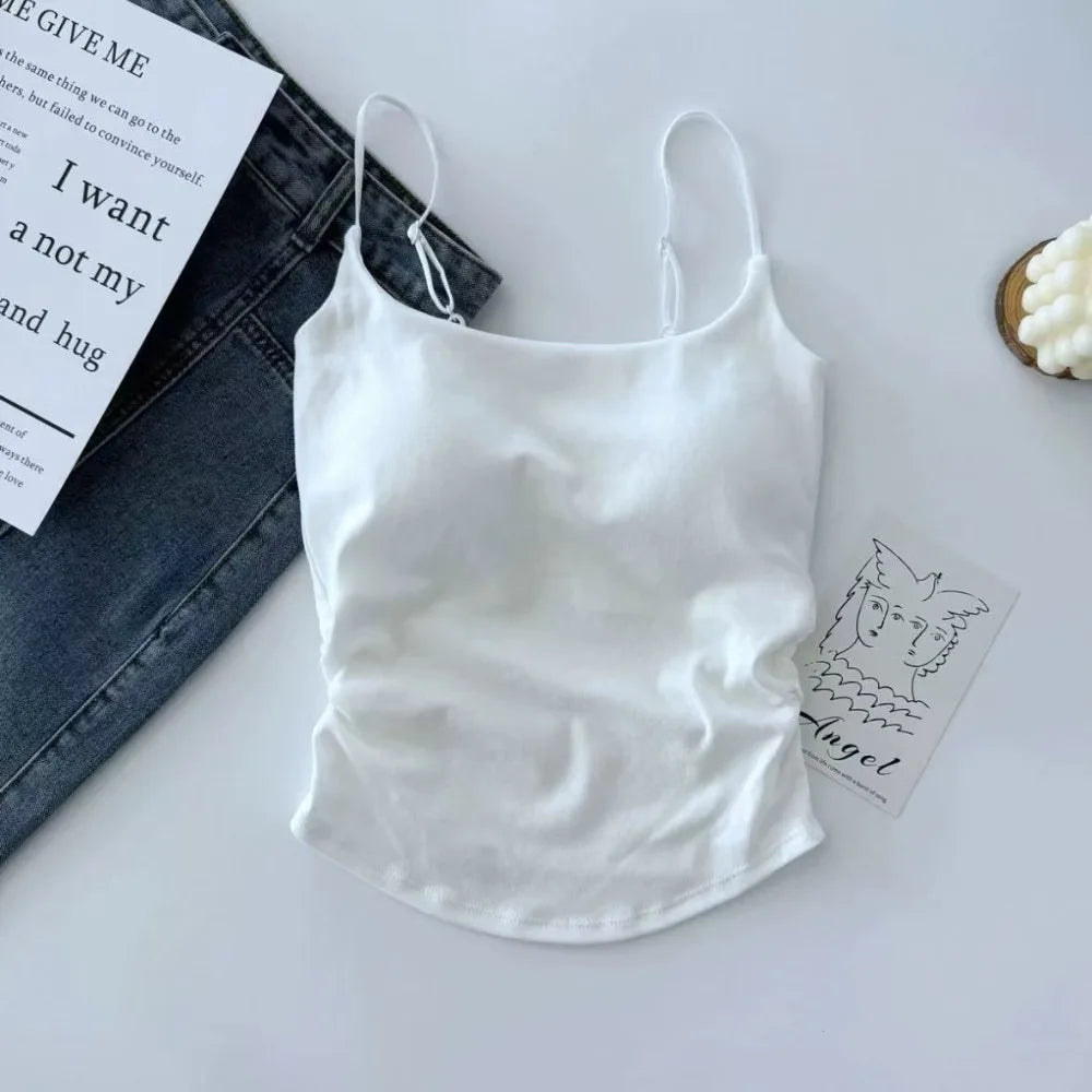 Sweet Sleeveless Suspender Vest Slim With Padded Cups Camisole Underwear Short Vest Sports Activities Quake White One Size