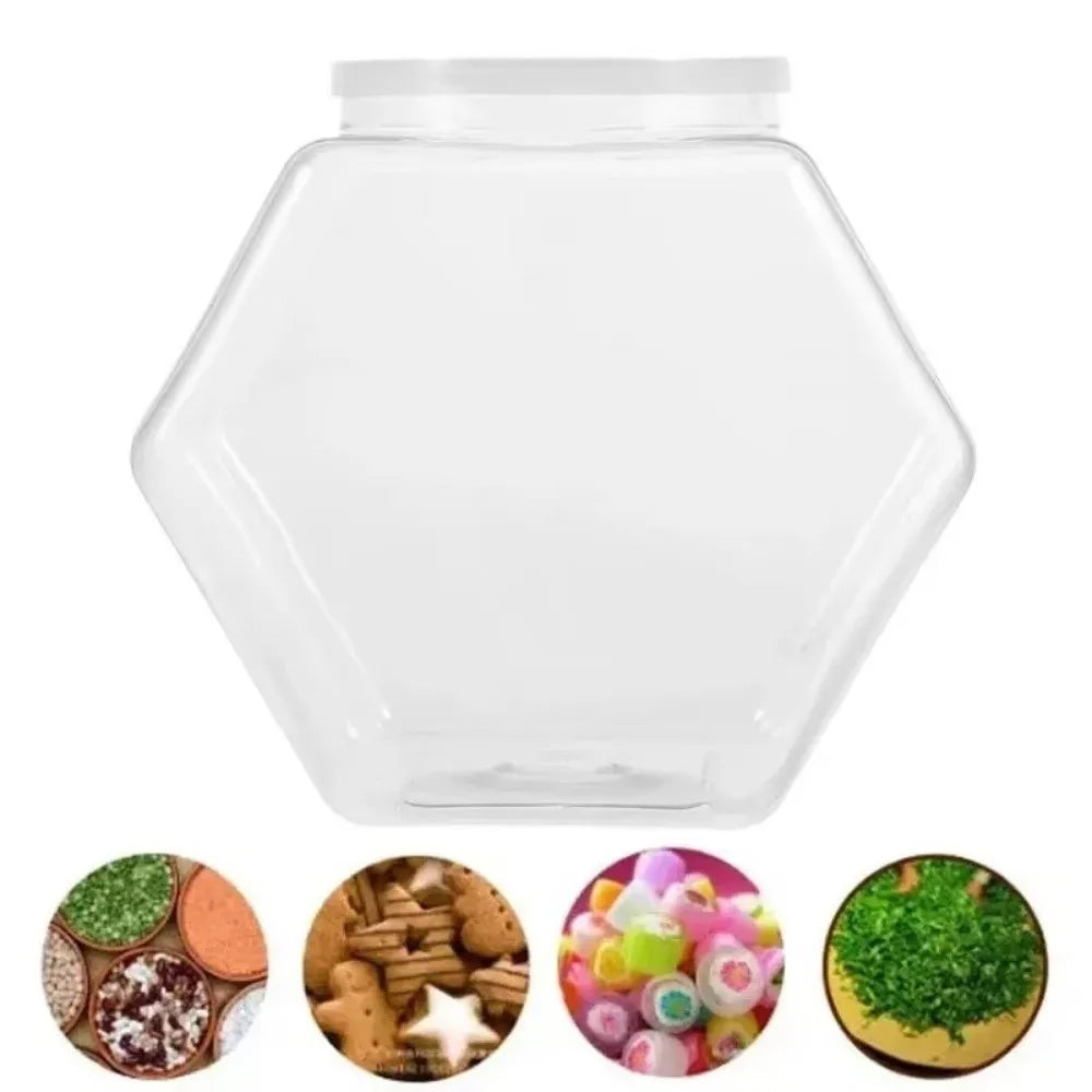 Portable Hexagonal Candy Cookie Jar Plastic with Lid Packaging Jars Sealed High-capacity Food Storage Container Kitchen Supplies Quake