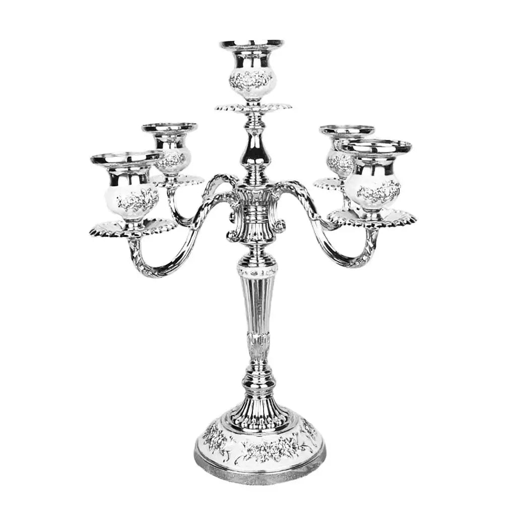 Decorative Alloy Candle Holders Tall Metal Candelabra Table Candlestick Stand for Wedding Banquet and Home Decor Quake Silver