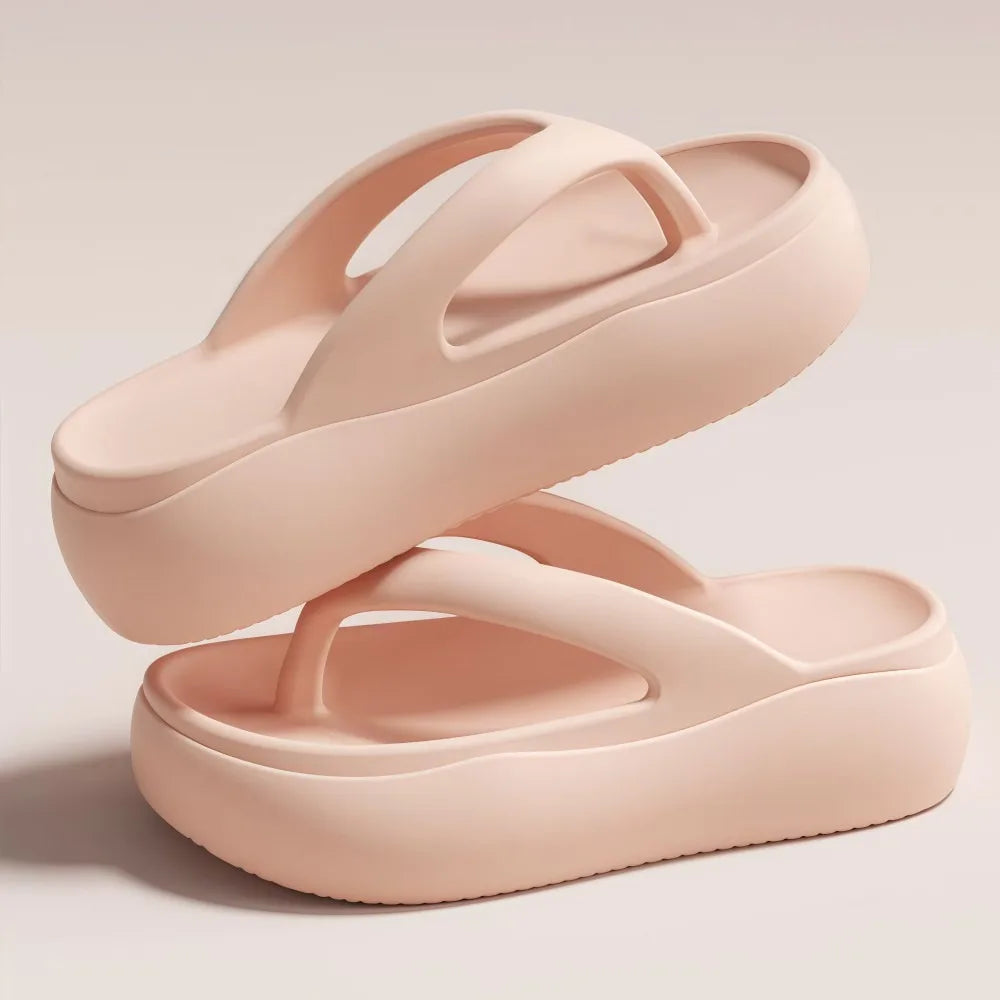 Height-increasing Platform Slippers Non-slip 5CM EVA Beach Sandals Lightweight Soft Sole Women's Flip Flops Indoor Outdoor Quake Pink 35-36