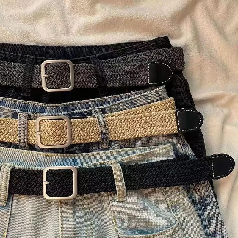 1pcs Unisex Woven Stretch Belts Fashion Square Pin Buckle Waistband for Casual Jeans Dress Daily Wear Quake