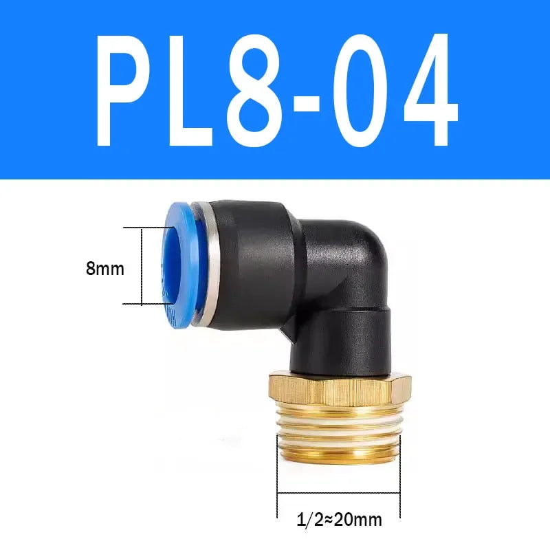 2Pcs PL Pneumatic Quick Connector Threaded Elbow PL6-01/8-02/8-04/10-02/12-03 Hose Air Fitting Quake