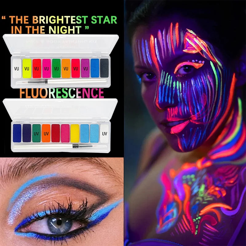 10 Colors Glow Fluorescent Neon Oil Face Body Art Paint UV Glow Oil Painting Halloween Party Fancy Dress Beauty Makeup Cosmetics Quake