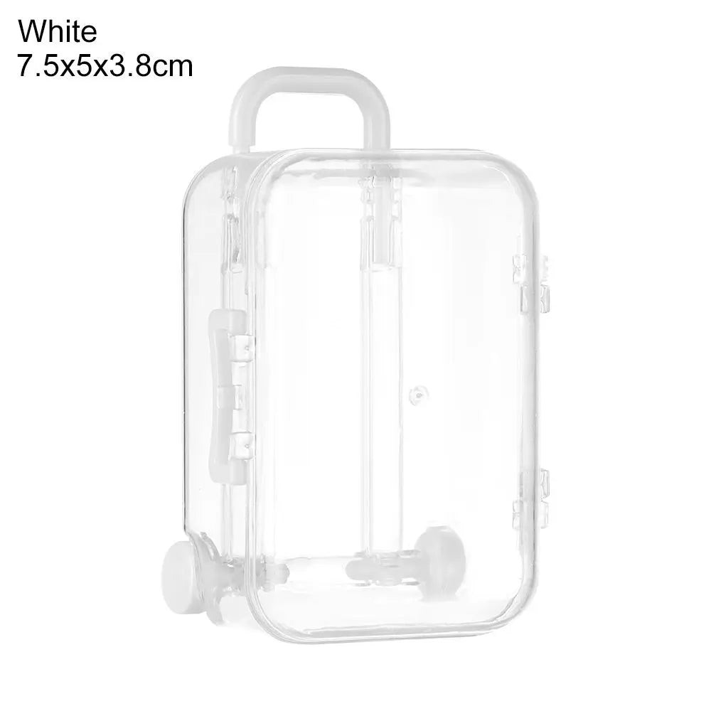 Fashion Plastic Mini Suitcase for Dolls Miniature Toys Trunk Dollhouse Decoration Lovely Small Clutch Jewellery Box Doll Handbag Quake White-7.5x5x3.8cm