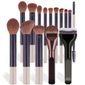 A Set of 15 Makeup Brushes Including Foundation Brush, Highlighter Brush, Blush Brush, Powder Brush, Nose Contour Brush, Eyeshad Quake Black