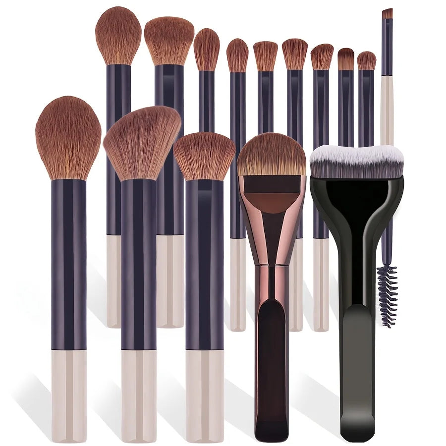 A Set of 15 Makeup Brushes Including Foundation Brush, Highlighter Brush, Blush Brush, Powder Brush, Nose Contour Brush, Eyeshad Quake Black