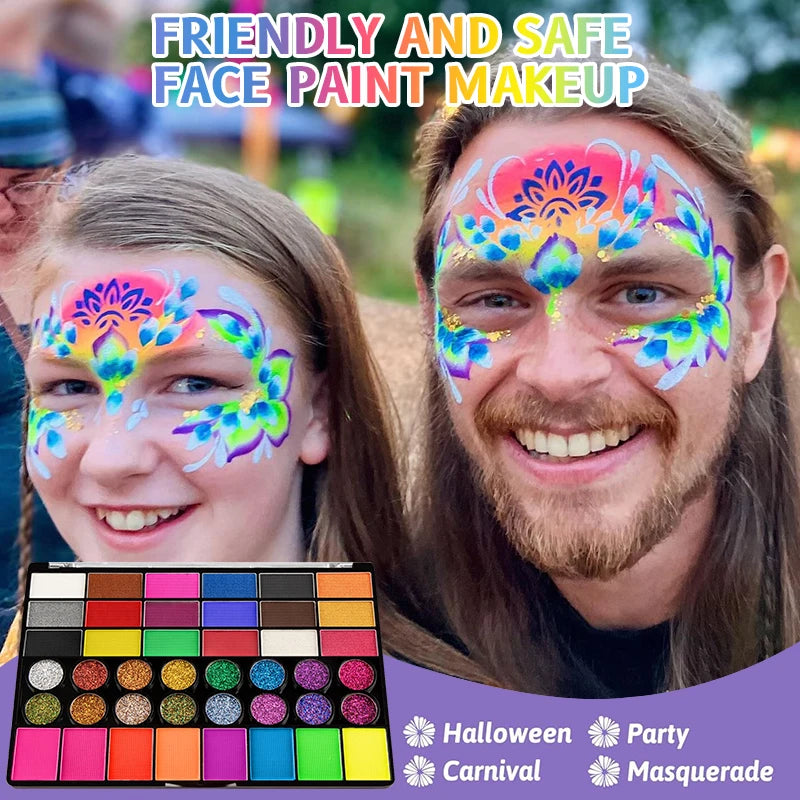 42 Colors Water Soluble Face Body Painting Set UV Neon Glitter Face Paint Art Halloween and Christmas Party Body Paint Makeup Quake