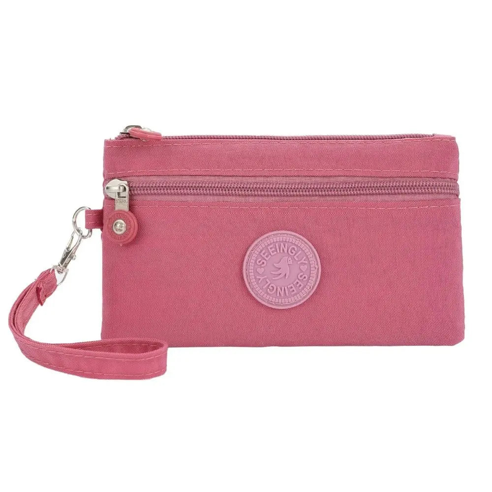 New Waterproof Women Wallet Wear-resistant Durable Coin Purse Portable Nylon Zipper Clutch Ladies Quake Dark pink