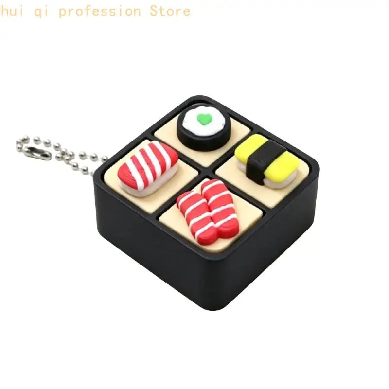 Small Sushi Box Press Keychain Toy with Button Top and Metal Chain for Desk, Bag, Pack, and Daily Travel Uses H8WE Quake Black CN