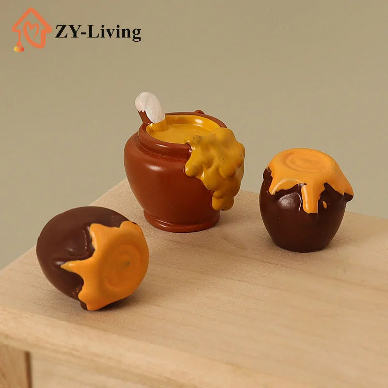 3Pcs 1/12 Dollhouse Simulation Honey Jar Set Dollhouse Miniature Kitchen Food Decoration Dolls House Accessories Quake