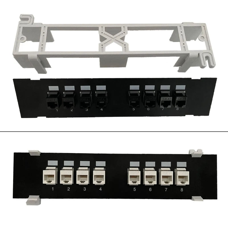 8-Port Cat6 Network Patch Panel with Wall Mount Bracket RJ45 Insert Keystone Gigabit LAN Coupler Plug Frame K1KF Quake