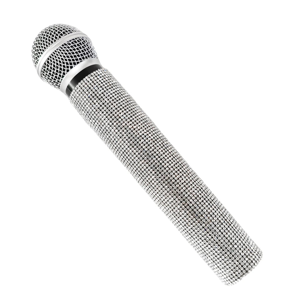 Rhinestone Simulation Microphone Props Colorful Plastic Fake Micriphone Decoration Ornaments For Cosplay Home Bar Party Favors Quake white