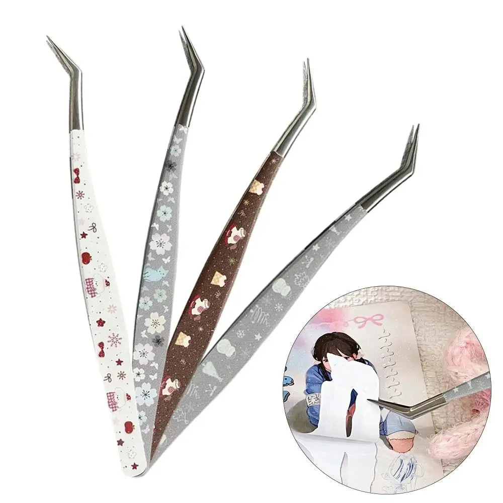 Stainless Steel Curved Stickers Tweezers High Precision Anti-static Lashes Extension Tweezer Cartoon Bean Tweezers Quake