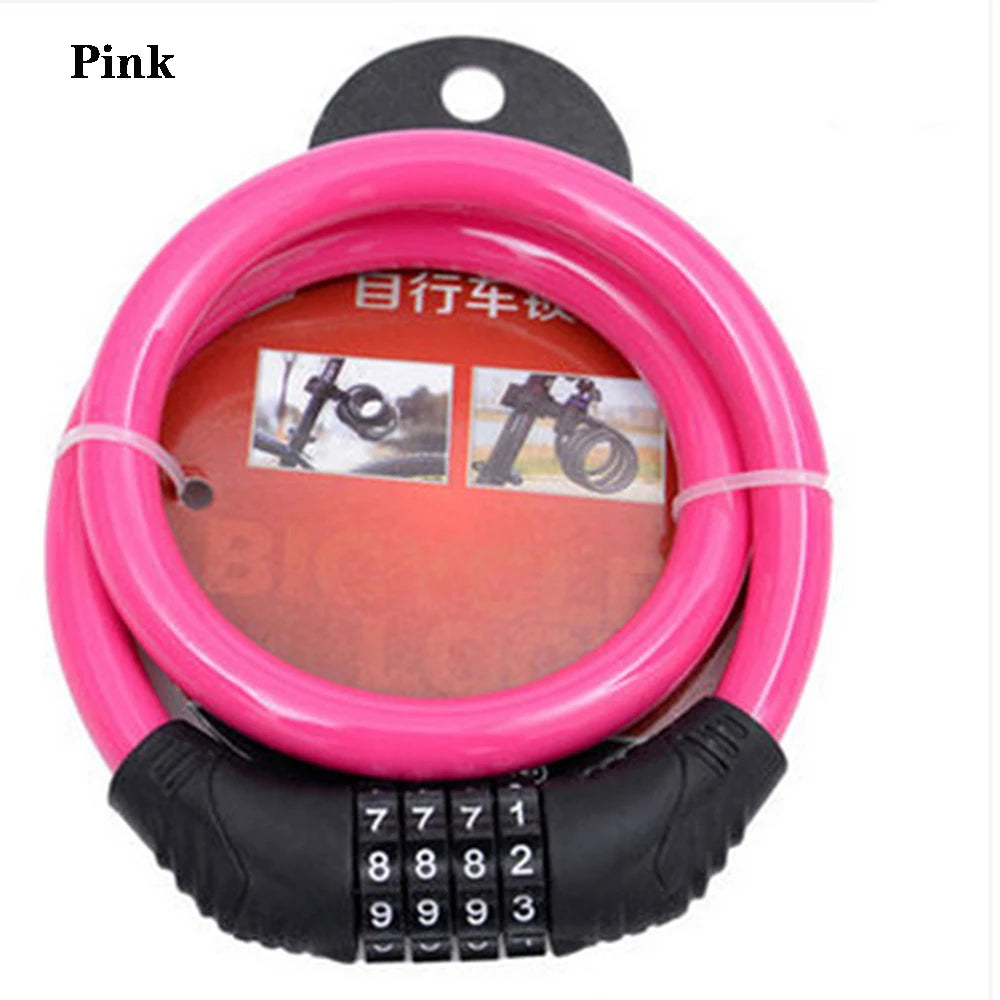 Bike Accessories Cable Chain Cycle Security 4 Digit Password Combination Number Bike Lock Padlock Quake pink
