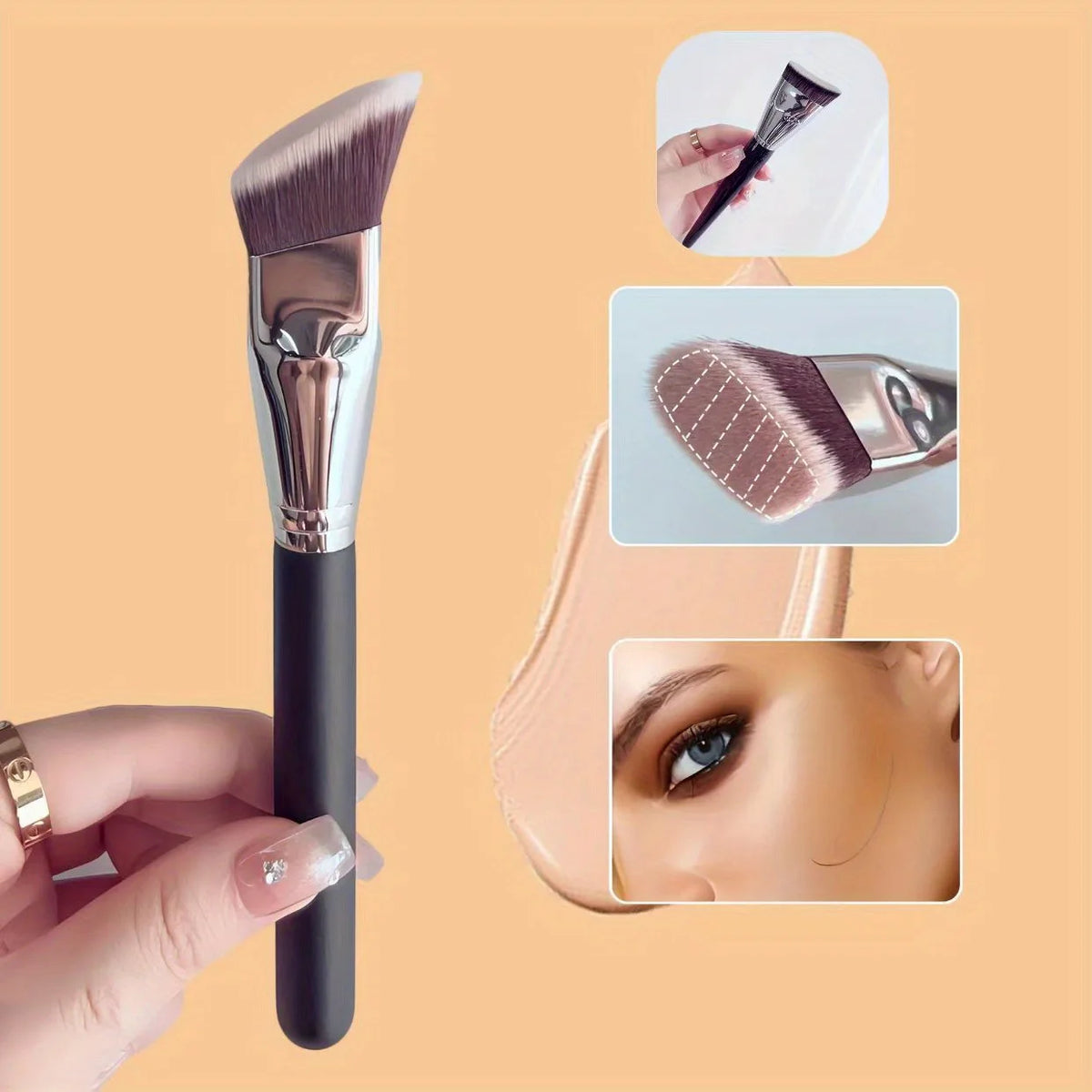 Multifunctional Angled Head Foundation Brush Square Tube Flat Head Design Soft Contour Blush Bronzer Makeup Brush for Face Cosme Quake Black