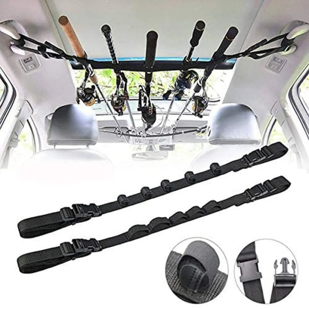 1/2pcs Black Vehicle Fishing Rod Storage Rack Adjustable With Magic Stickers Fishing Vehicle Rod Carrier Quake