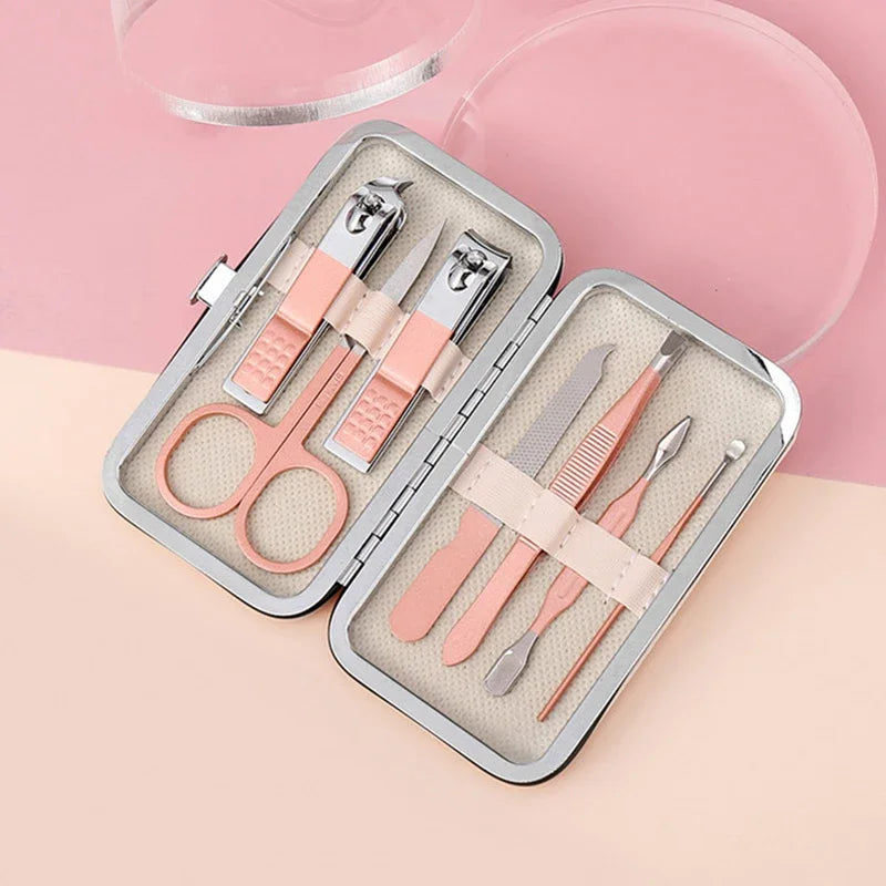 7/10Pcs Rose Gold Stainless Steel Manicure Tool Kit Nail Clippers Pedicure Knife Scissor Tweezer Manicure Tool Suit Quake 7 Piece Set