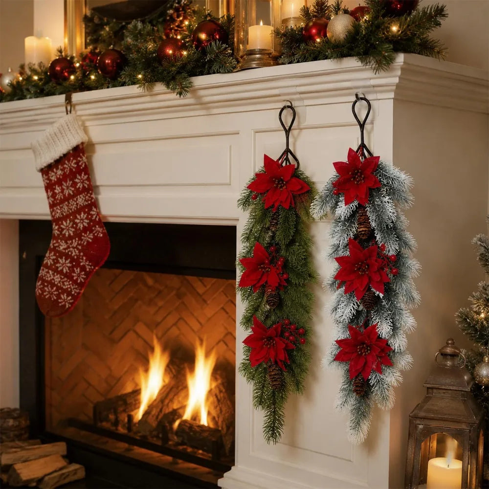 Christmas Artificial Hanging Vine Branch with Red Berries Pinecones Christmas Home Party Fake Plants Decorations for Door Window Quake