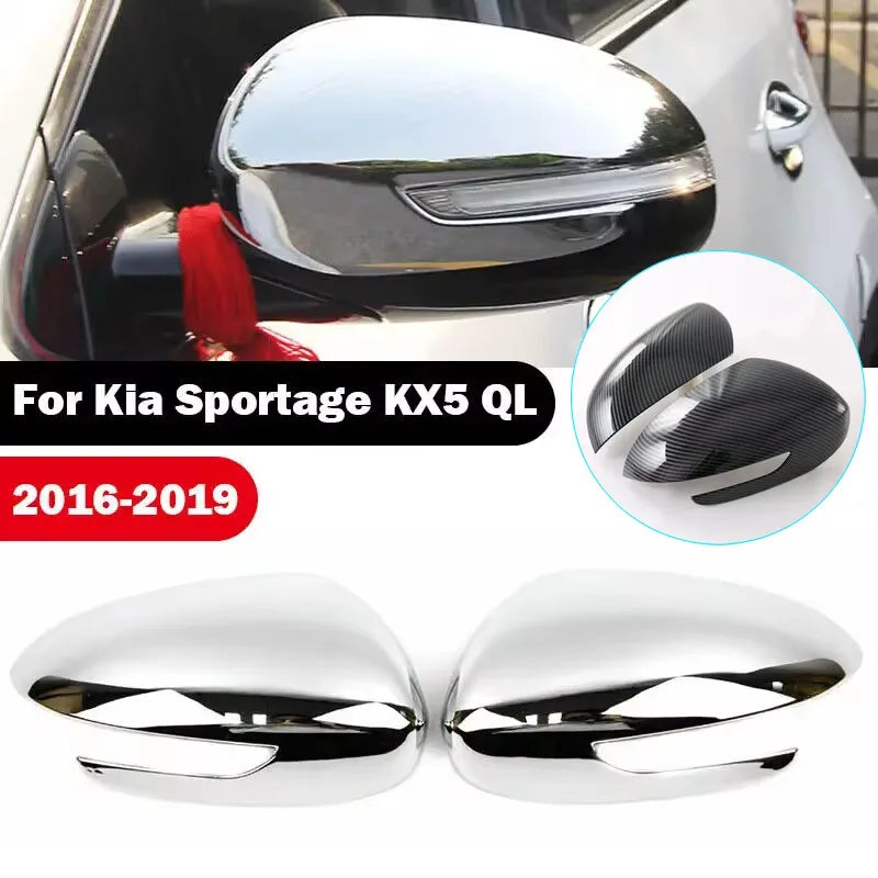 For Kia Sportage KX5 2016-2019 Car Rearview Side Mirror Cover Wing Cap Sticker Exterior Door Rear View Case Trim Carbon Fiber Quake