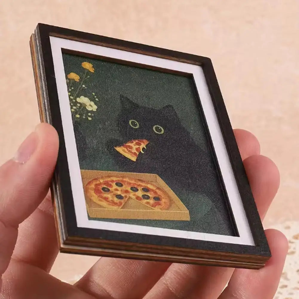 Cute Vintage Black Cat Fridge Magnet Wooden Mini Photo Frame Aesthetic Kitchen Room Decor Gift for Cat Lovers Quake