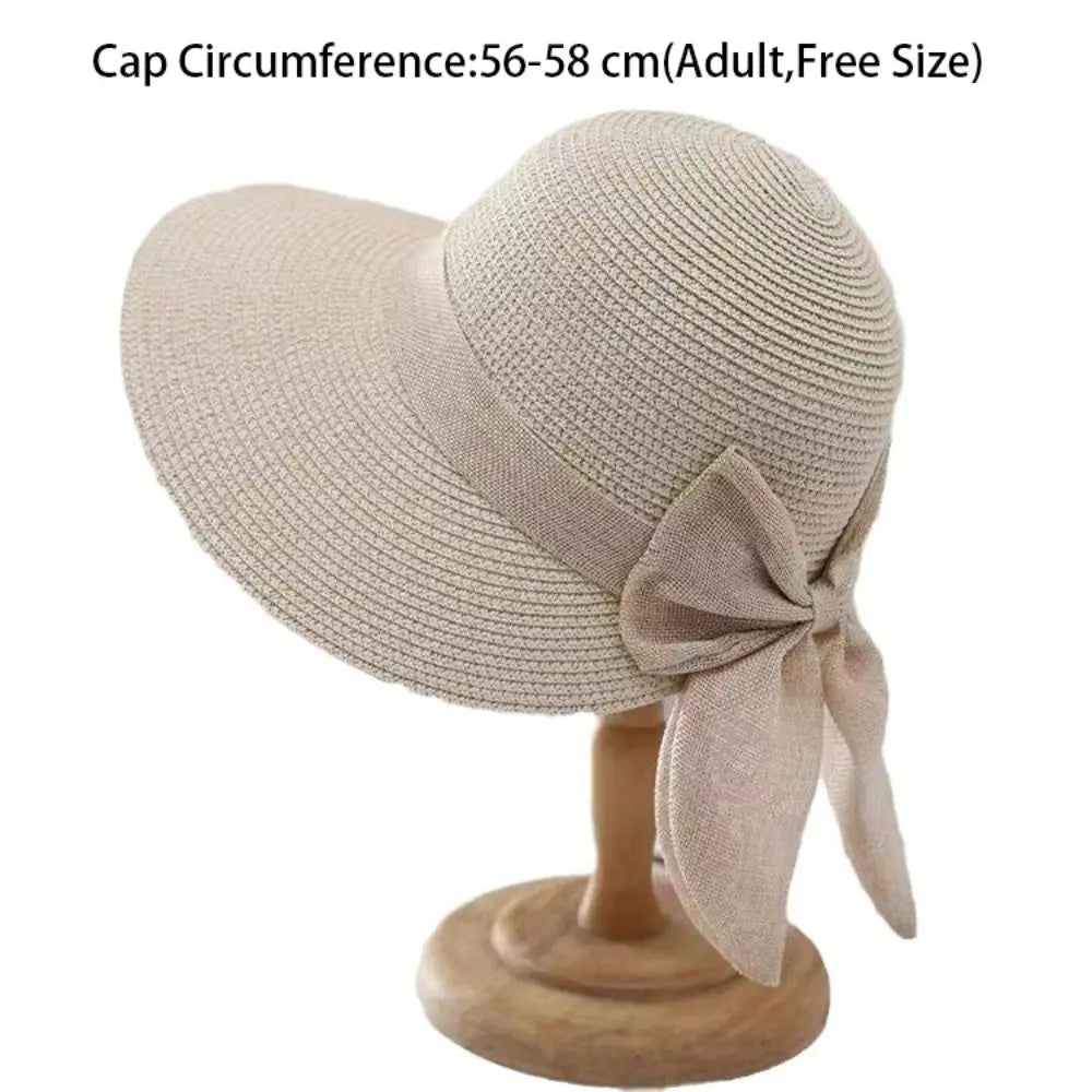 Summer UV Protection Sun Hat Wide Brim Bowknot Beach Cap Travel Fashion Panama Cap for Women Quake
