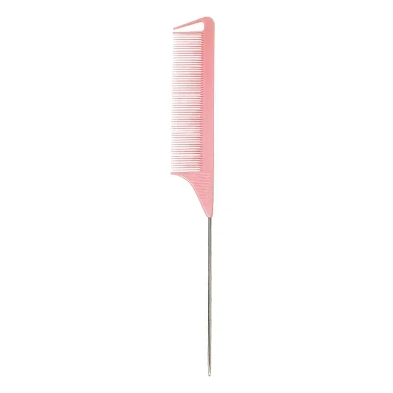Steel Needle Professional Styling Plastic Heat Resistant Anti-Static Braiding Rat Tail Curved Parting Comb Barber Accessories Quake si pink