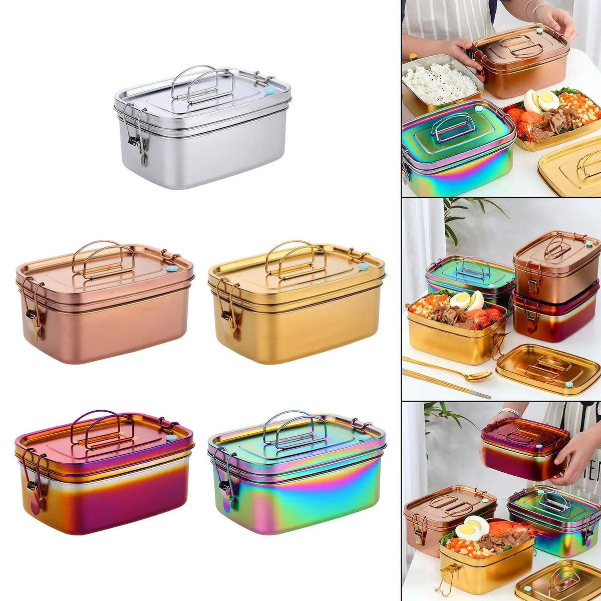 Stainless Steel Bento Box Snack Box Divided Food Storage Containers for Home Quake