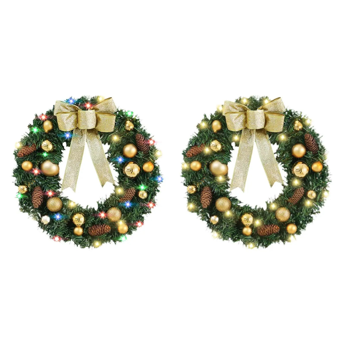 Battery Light Christmas Wreath Artificial PVC 60cm Door Hanging Garland Decorative Wreath for Entry Wall and Fireplace Quake
