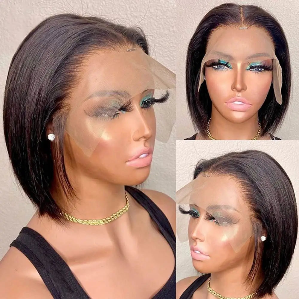 Short Bob Wig Transparent Lace Frontal Wigs Human Hair 100% Straight Bob Wigs Pre Plucked 13x4 Lace Front Wigs For Black Women Quake