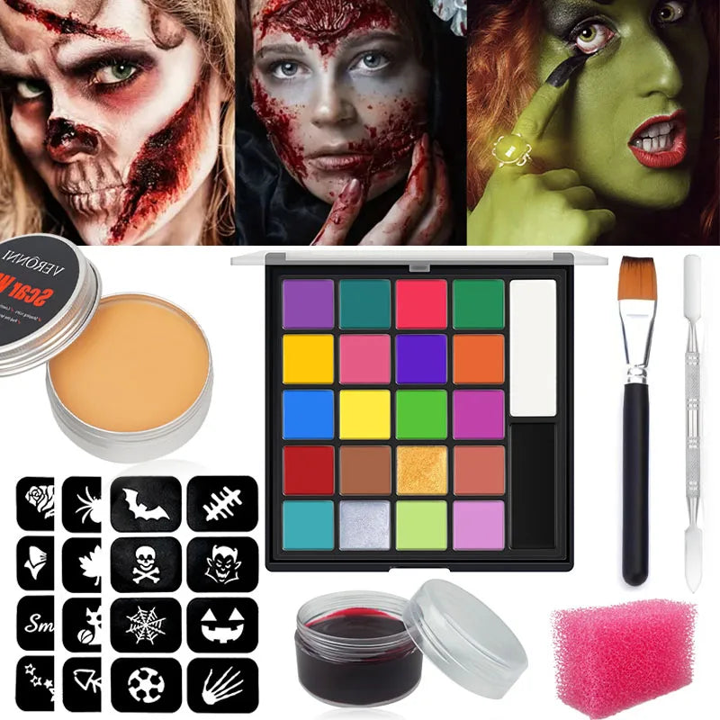 22 Color Face Body Painting Kit for Kids Adults,Face Paint Makeup Palette with Brush,Halloween Carnival Artist Cosplay Art Party Quake 7 pcs 01