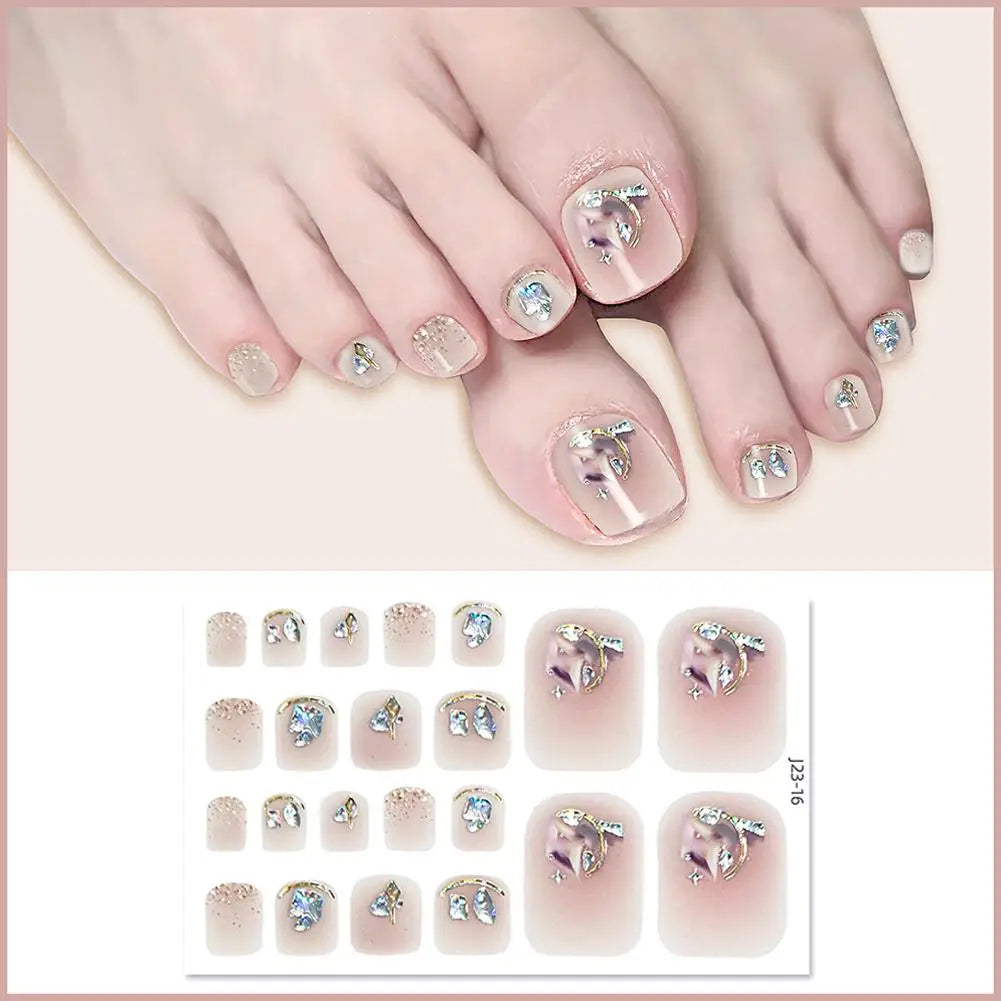 22 Counts Glitter Toe Nail Stickers, Removable Flash Toe Nail Wraps Self Adhesive French Toenail Nail Strips for DIY Manicure Quake 15