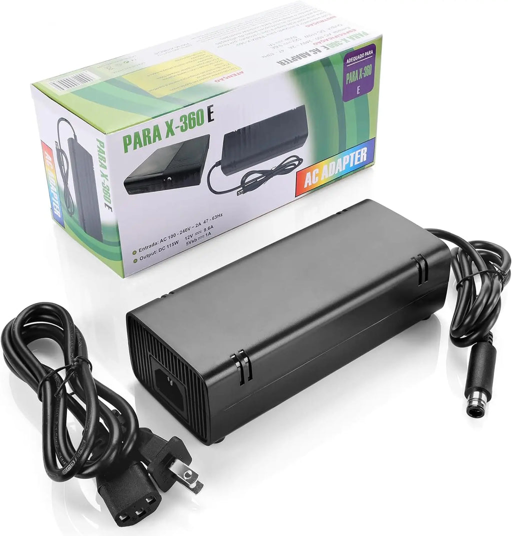 For Xbox 360 E, Power Supply Brick with Power Cord, AC Adapter Power for Microsoft Xbox 360 E Console, 100-240V Quake black