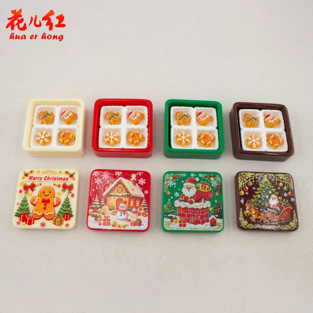 10Pcs Cute Christmas Gingerbread Biscuit Gift Box Series Flatback 3D Resin Cabochon DIY Keychain For Dollhouse Accessories Quake