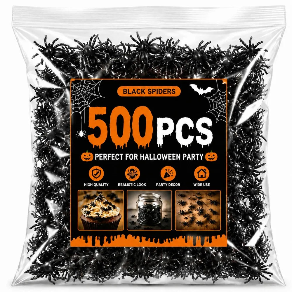 500/50PCS Realistic Spider Christmas Halloween Decoration Plastic Mini Spider Black Scary Spider Prank Haunted House Decorations Quake