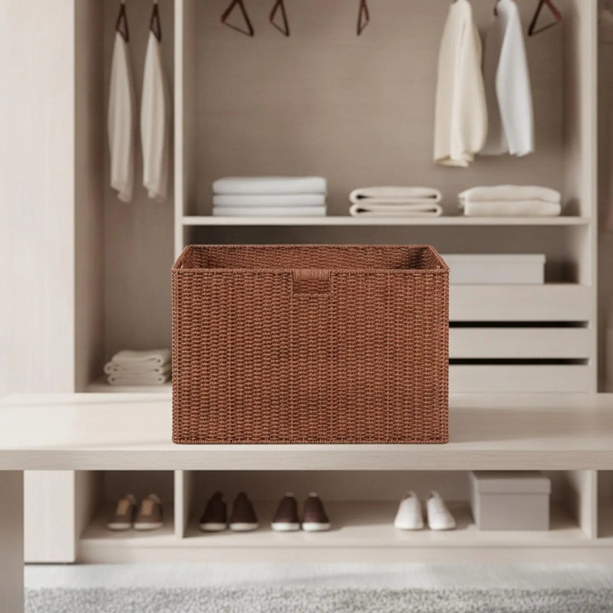 Woven Laundry Hamper No Assembly Required Rectangular Woven Basket with Steel Frame for Closet, Bedroom, Moving Quake