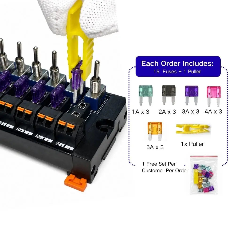 DC Power Distributor Module 2~16 Ways Toggle Switch Built-in Fuse LED Indicator Power Supply Splitter Quake