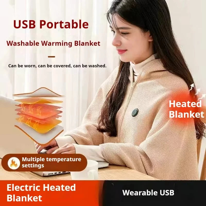 Wearable Electric Blanket 3 Heating Levels USB Heating Winter Warm Blanket Home Office Outdoor Heating Mattres Washable Quake