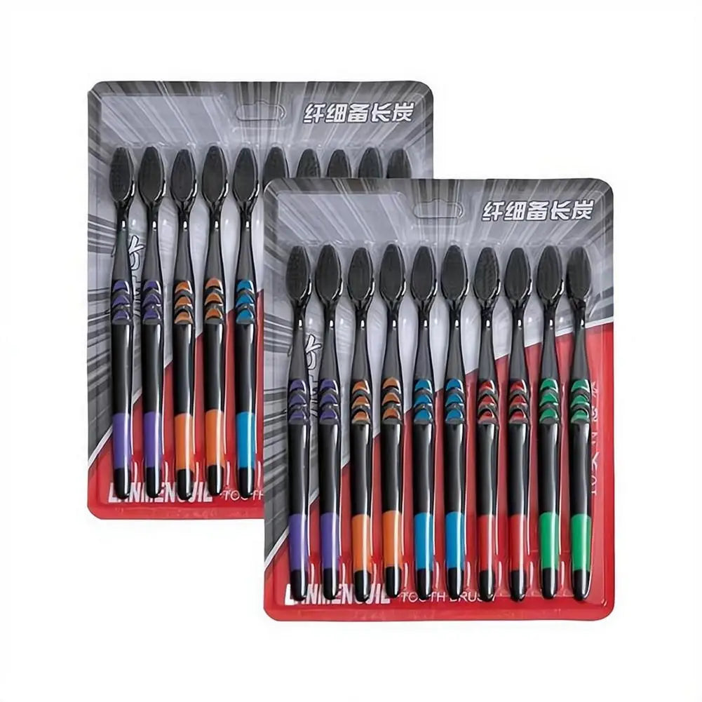10 Pieces Packed Soft Bristle Bamboo Charcoal Black Hair Ultra-Fine Beauty Toothbrush Couple Suit Oral Cleaning Tools Quake