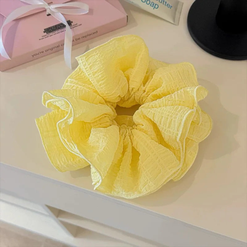 Wrinkle Chiffon Scrunchies for Women Girls Sweet Hair Ropes Elegant Temperament Exaggerated Hairbands Vacation Hair Accessories Quake Yellow