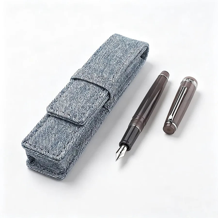 Jinhao 82 Light Cyan Resin Fountain Pen Silver Metal Nib Retro Smooth Writing Ink Pen With Denim Pen Sleeve Stationery PK 59 Quake 82-1 F 0.5MM