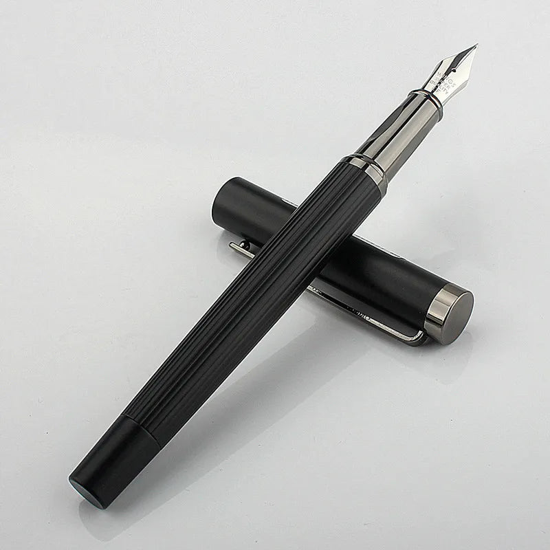 Luxury Quality 6052 Metal Grey Blue EF Nibs Black Fountain Pen EF0.38MM Ink Pens Set Gift Quake