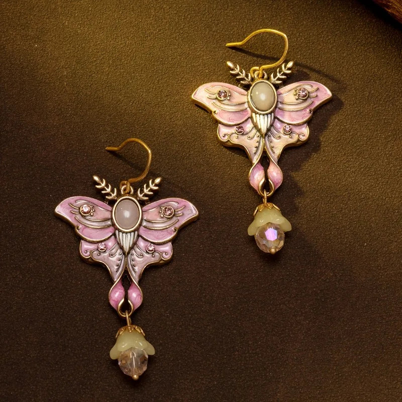 Vintage Handcrafted Inspired Elegant Enamel Butterfly Earrings Suitable for Women's Daily Wear or Parties Accessories Quake
