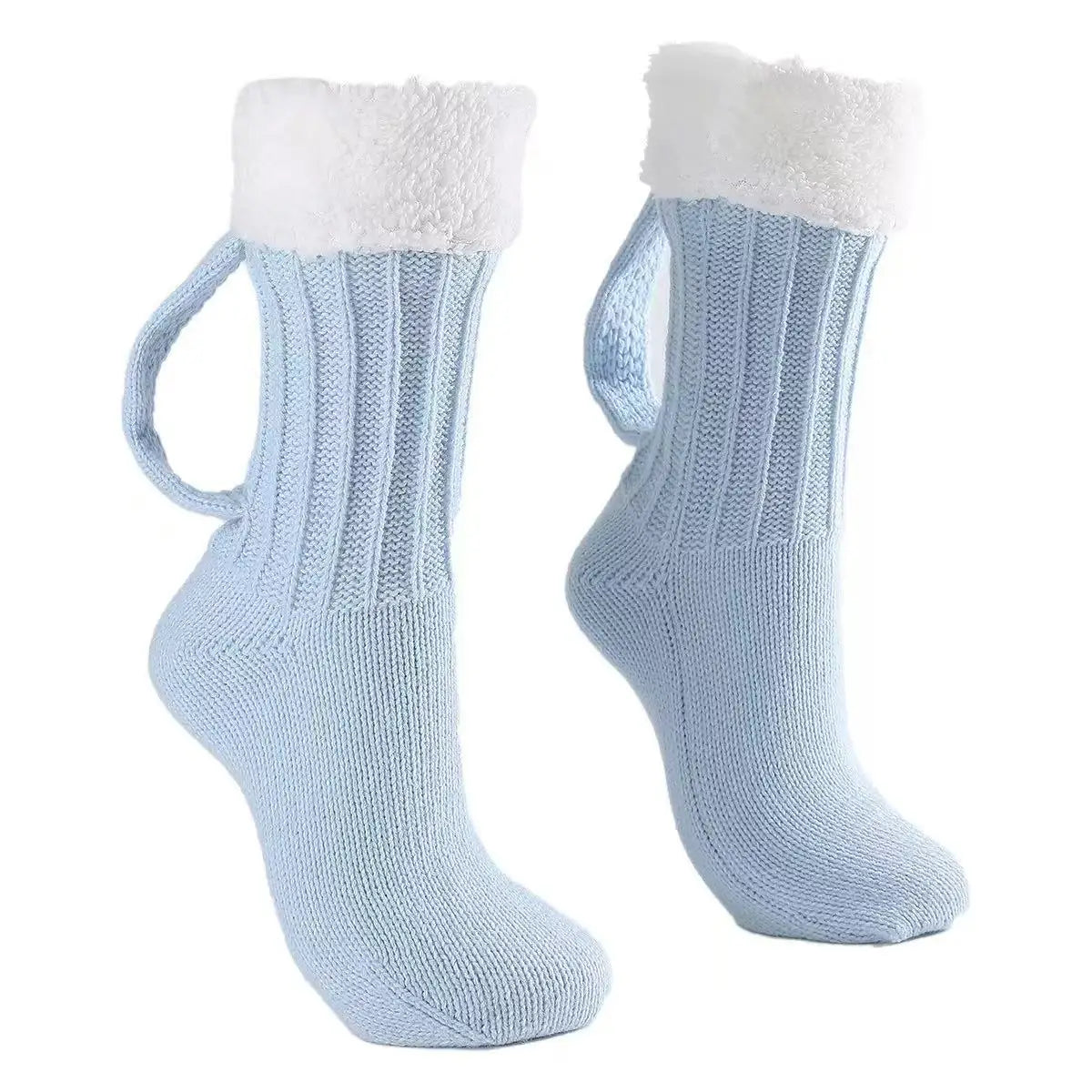 3D Beer Mug Knitted Socks Men's Padded Warm Mid-Calf Socks Women Winter Soft Funny Sleep Floor Socks Woolen Socks Christmas Gift Quake SKY BLUE One Size