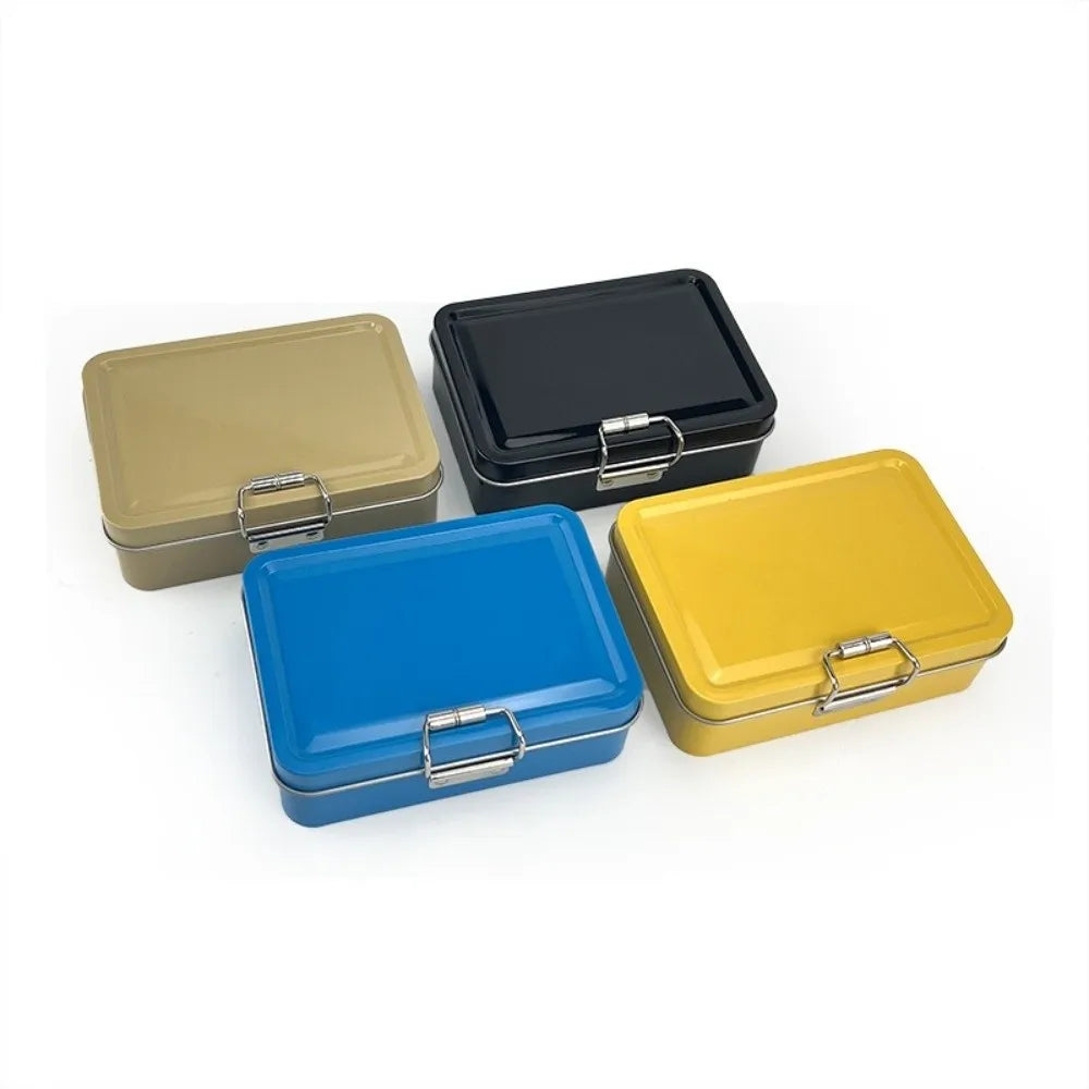 Flip Cover Buckle Iron Box Metal Solid Color Fishing Craft Storage Tin with Lid Durable Fishing Gear Storage Box Quake