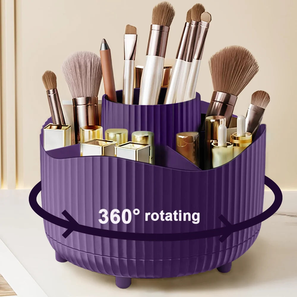 360° Rotating Makeup Brush Holder Cosmetic Brush Holder Large Capacity Lipstick Eyebrow Makeup Brush Holder Jewelry Container Quake ZYA-PU